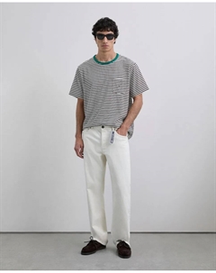 Мужская футболка с короткими рукавами в полоску с вышитым черепом, белый/черный Scalpers