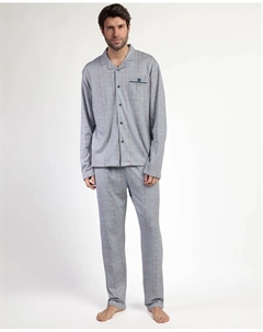Мужская длинная пижама с открытой вязкой из хлопка серого цвета Admas