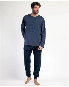 Длинная мужская пижама из синего флисового материала, синий Admas