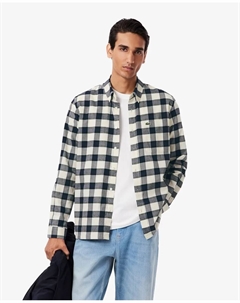 Мужская рубашка прямого кроя из фланели с белой клеткой, с длинными рукавами, белый Lacoste