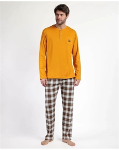 Мужская пижама длинная из хлопкового трикотажа цвета горчицы Admas