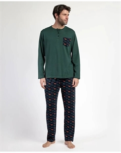 Длинная мужская пижама из хлопкового трикотажа цвета хаки Admas