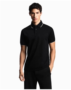 Мужская рубашка поло с коротким рукавом и логотипом на воротнике, черный Emporio armani