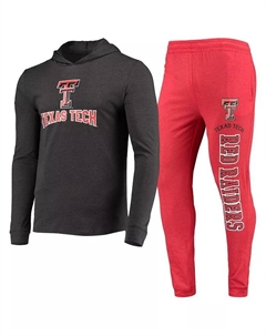Мужской комплект для сна Texas Tech Red Raiders с длинными рукавами: худи-футболка и джоггеры красного и графитового цветов Concepts sport