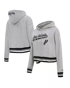 Мужской и женский укороченный худи с капюшоном Heather Gray San Antonio Spurs Script Tail Cropped Pullover Hoodie Pro standard