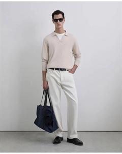 Мужская вязаная рубашка-поло с длинным рукавом, кремовый Scalpers