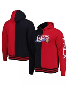 Мужская черно-красная толстовка с капюшоном Philadelphia 76ers Hardwood Classics Split Pullover Hoodie Mitchell and ness