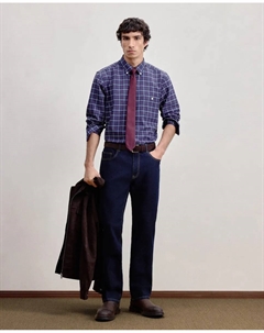 Мужская рубашка оверсайз с длинным рукавом в клетку классическая, красный Dustin