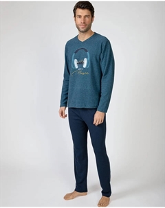 Мужской длинный трикотажный пижама, темно-синий Massana