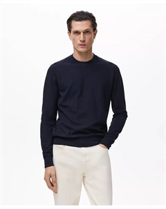 Мужской свитер из микроструктурного хлопка с вязкой, синий Mango