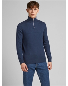 Пуловер Dünner Strick Half Zip Stehkragen Sweater JJEEMIL, темно синий Jack & jones
