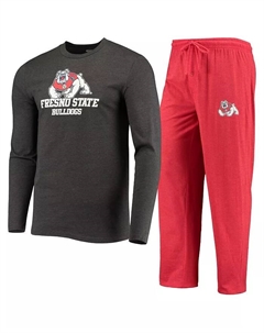 Мужской комплект для сна из красной и серой в рубчик футболки с длинными рукавами и брюк Fresno State Bulldogs Meter Concepts sport