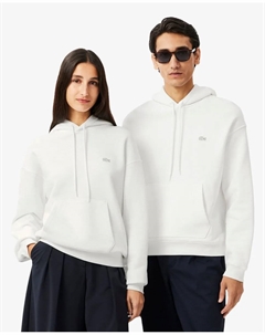 Унисекс толстовка с капюшоном из плотного флиса белого цвета Lacoste