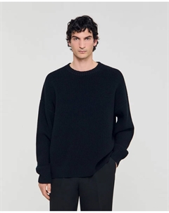 Мужской джемпер с вырезом и сетчатой тканью, черный Sandro