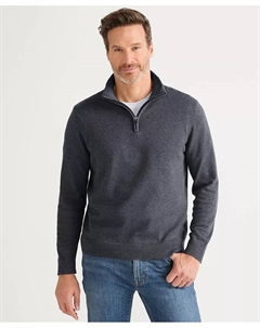 Мужской удлиненный свитер с длинным рукавом из тонкого хлопка с застежкой на четверть, серый Lands' end