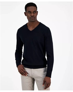 Мужской однотонный хлопковый свитер с V-образным вырезом, созданный для Macy's, черный Alfani