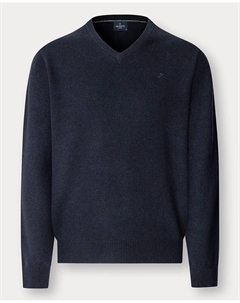 Мужской однотонный джемпер с V-образным вырезом и вышитым логотипом, темно-синий Hackett