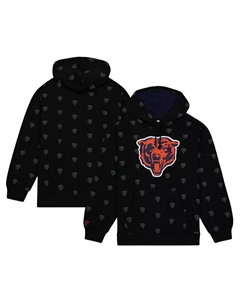 Мужская черная толстовка с капюшоном из флиса с принтом Chicago Bears по всей поверхности Mitchell and ness