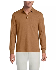 Большая и высокая длинная рубашка поло из хлопка супима с карманом, загар/бежевый Lands' end