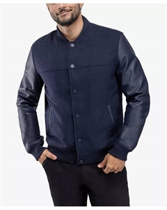 Мужская шерстяная бейсбольная куртка с рукавами из PU, мультиколор Xray