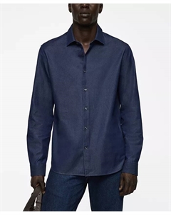 Мужская рубашка Regular-Fit из хлопкового шамбрэ, синий Mango