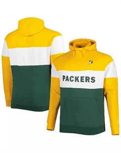 Мужская зеленая потертая толстовка с капюшоном Green Bay Packers Big and Tall Throwback Colorblock Raglan Pullover Hoodie New era
