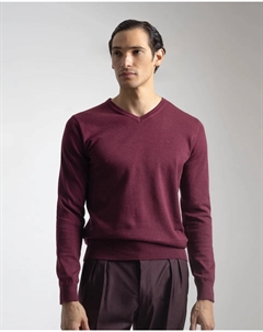 Мужской хлопковый свитер с V-образным вырезом, бордовый Puroego