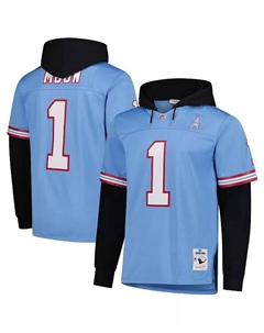 Мужская толстовка с капюшоном Warren Moon Legacy Jersey в светло-голубом цвете с именем и номером игрока Houston Oilers Mitchell and ness