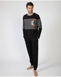 Мужская пижама из трикотажного хлопка с длинными штанинами, черный/оранжевый Massana