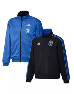 Мужская черно-синяя реверсивная бомбер команды San Jose Earthquakes 2023 с молнией по всей длине Adidas