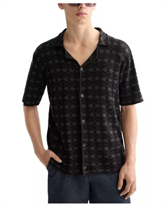 Мужская короткая рубашка с пуговицами в технике тон в тон, черный Scotch&soda