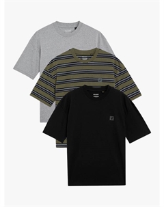 Полосатая и однотонная футболка из хлопковой смеси, Pack of 3, Olive/Grey/Black Lyle & scott