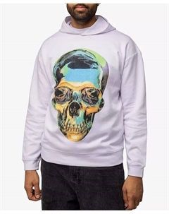 Мужской пуловер с капюшоном и декором черепа Rinestone, белый Spring + mercer