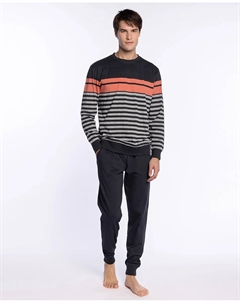 Мужская длинная пижама трикотажная, черный/оранжевый Punto blanco