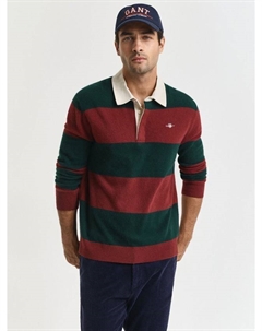 Рубашка-поло регби с длинным рукавом из шерстяной смеси в полоску, Green/Red Gant