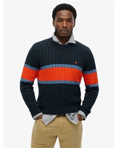 Вязаный джемпер из хлопка с полосками и косой, Eclipse Navy/Orange Superdry