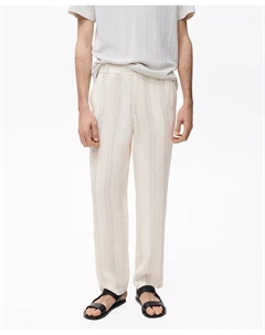 Мужские брюки с эластичным поясом из льна, белый Mango