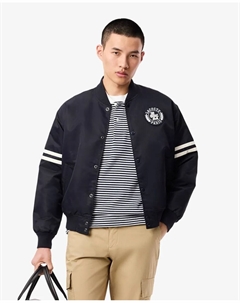 Мужская куртка-бомбер из водоотталкивающего нейлона с вышитой синей нашивкой, темно-синий Lacoste