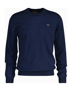 Мужской свитер с круглым вырезом и вышивкой на груди, темно-синий Gant