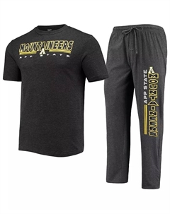 Мужской комплект для сна Appalachian State Mountaineers Meter из футерной ткани в сером и черном цвете: футболка и брюки Concepts sport