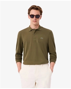 Мужское поло классического кроя с длинными рукавами, военный зеленый Lacoste