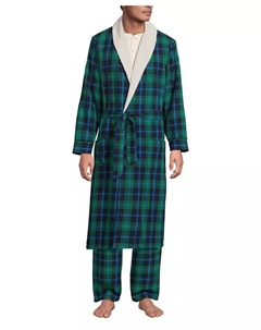 Мужской халат из фланели с высоким ворсом и флисовой подкладкой, зеленый Lands' end