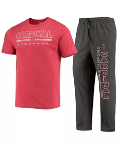 Мужской комплект для сна из футболки и брюк Stanford Cardinal Meter в цвете теплый угольный с кардинальным оттенком Concepts sport