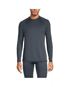 Мужская термобельевая футболка с длинным рукавом и круглым вырезом Expedition Thermaskin, серый Lands' end
