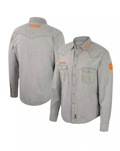 Мужская рубашка Wrangler Gray Clemson Tigers Cowboy Cut Western с длинным рукавом на полной застежке-молнии Colosseum