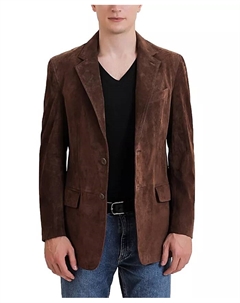 Мужская замшевая кожаная куртка с двумя пуговицами, коричневый Bgsd
