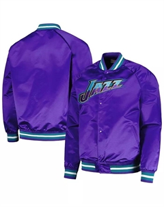 Мужская фиолетовая бейсбольная куртка Hardwood Classics с ретро-логотипом Utah Jazz на молнии Mitchell and ness