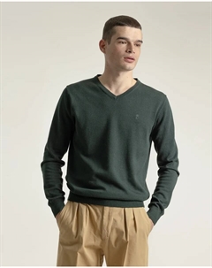Мужской хлопковый свитер с V-образным вырезом, темно-зеленый Puroego