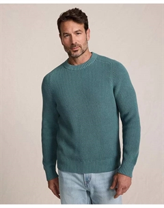 Мужской хлопковый свитер Drifter Saddle с круглым воротником Shaker, зеленый Lands' end