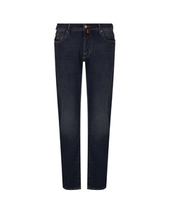 Синие хлопковые мужские джинсы с оранжевой строчкой, синий Jacob cohen